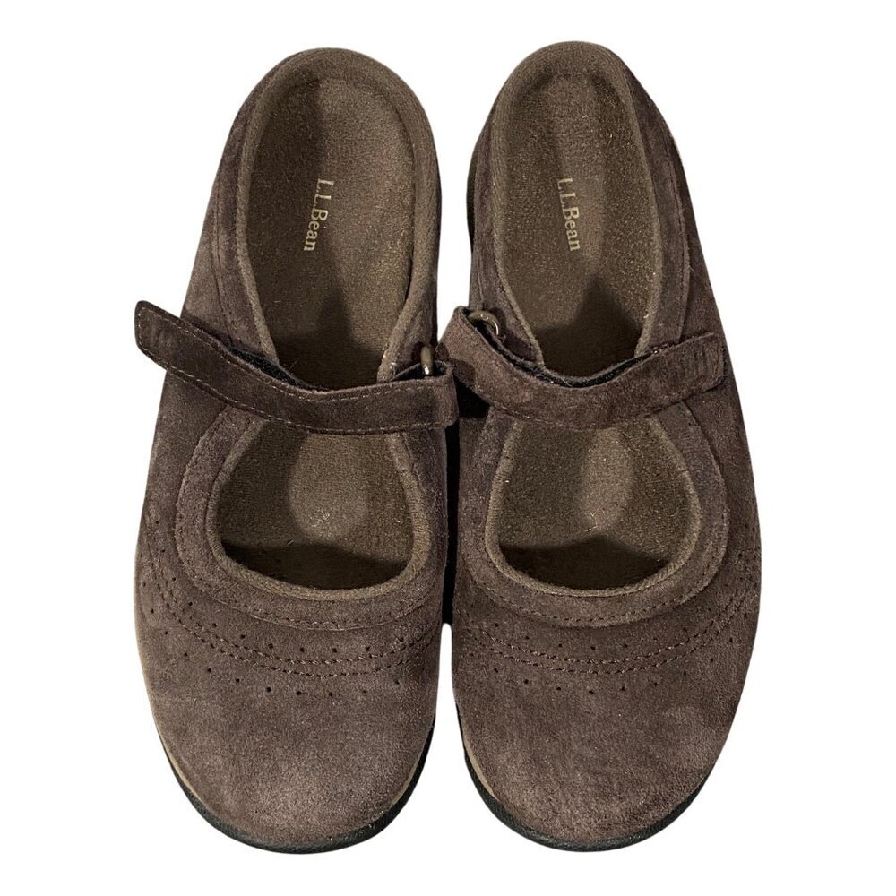 L.L. Bean Womens Mary Jane Shoes 7.5 Medium Brown Suede Slip-On Casual